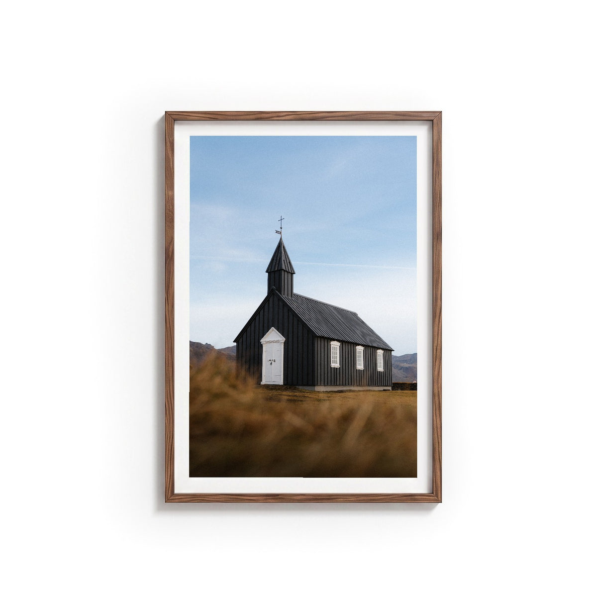 Búðakirkja by Andy Kennedy, tanned oak frame, archival matte paper