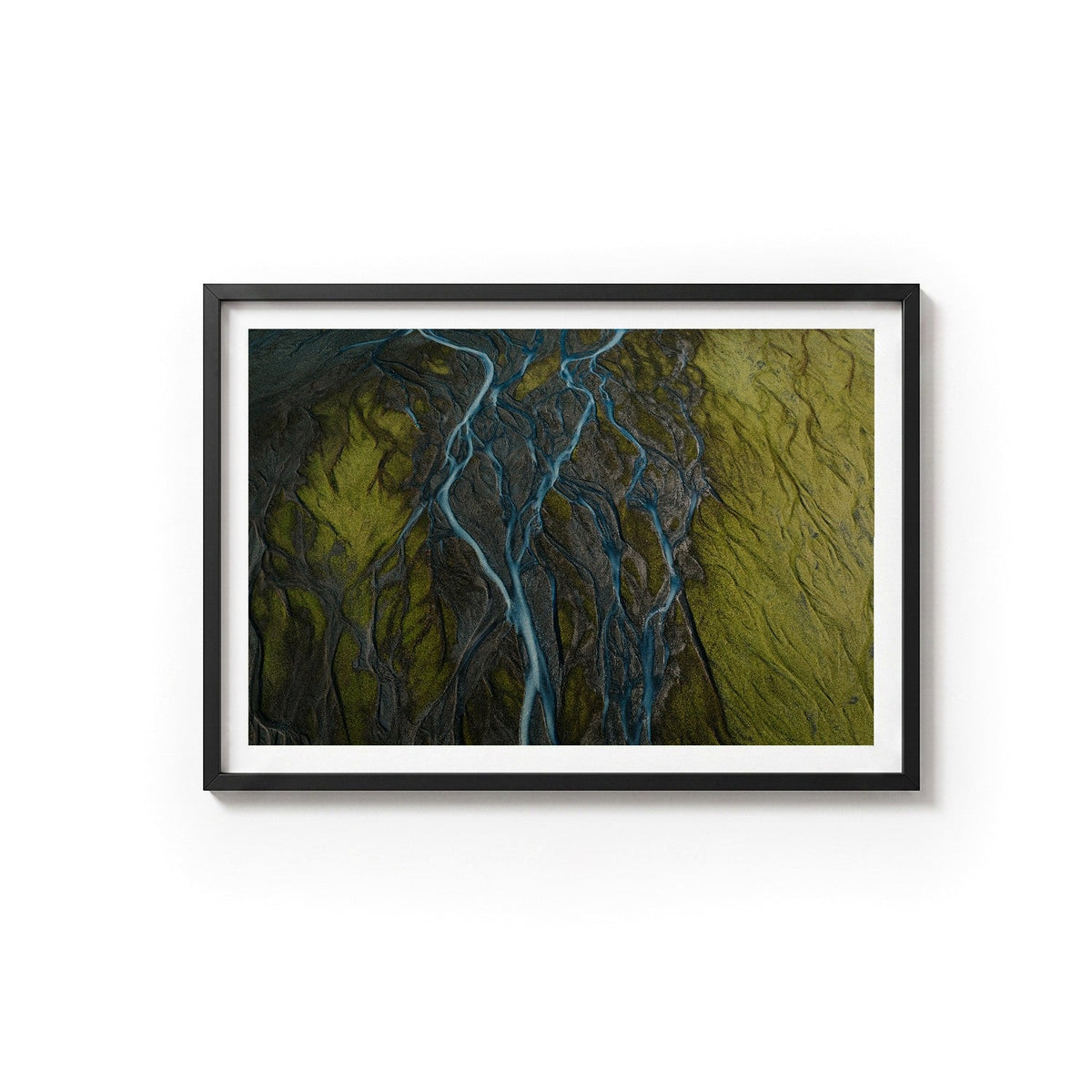 Glacier Rivers II by Andy Kennedy, black frame, archival matte paper