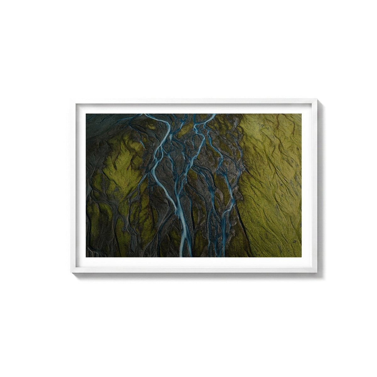 Glacier Rivers II by Andy Kennedy, white frame, archival matte paper