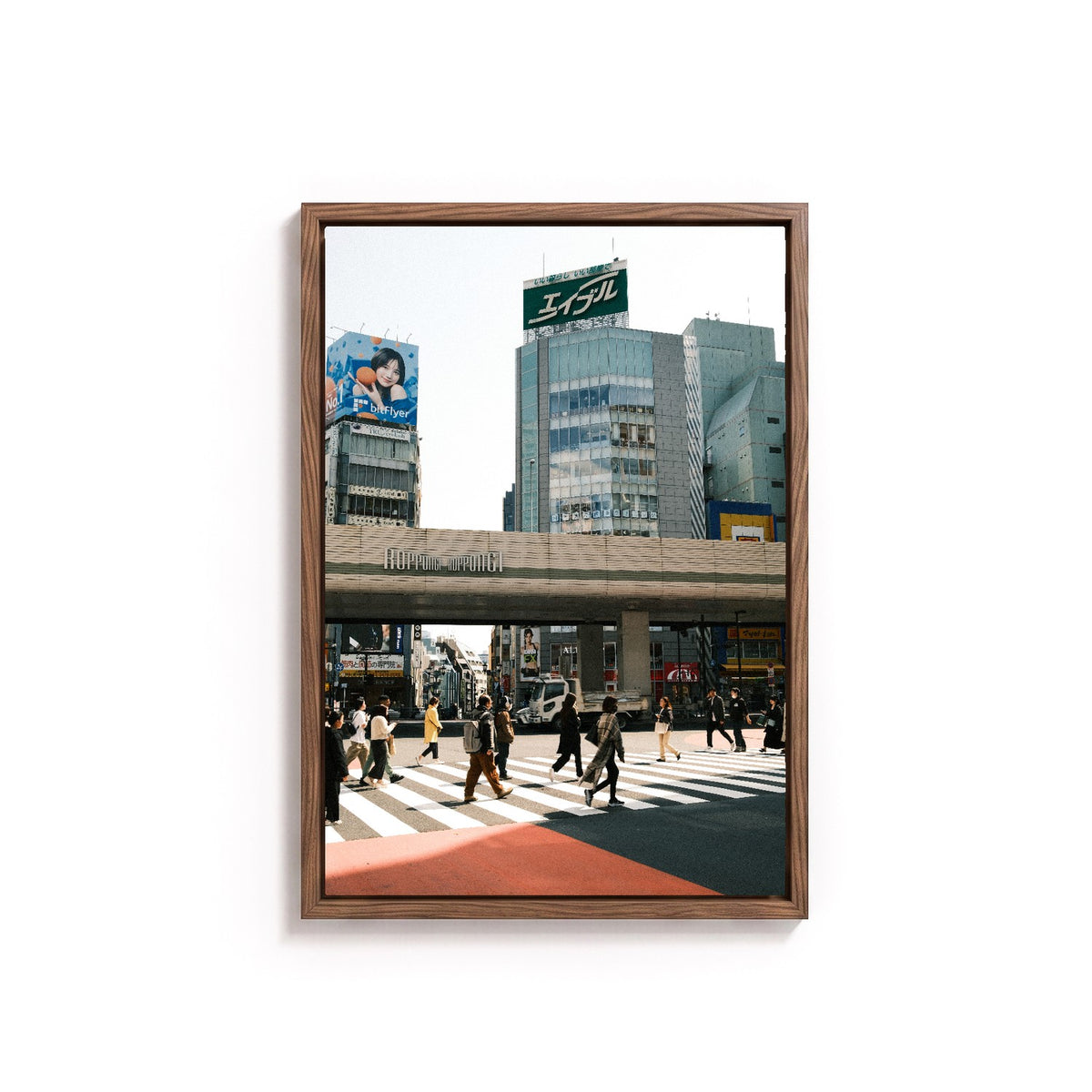 Roppongi Crossing by Daniel Aarons, tanned oak frame, canvas