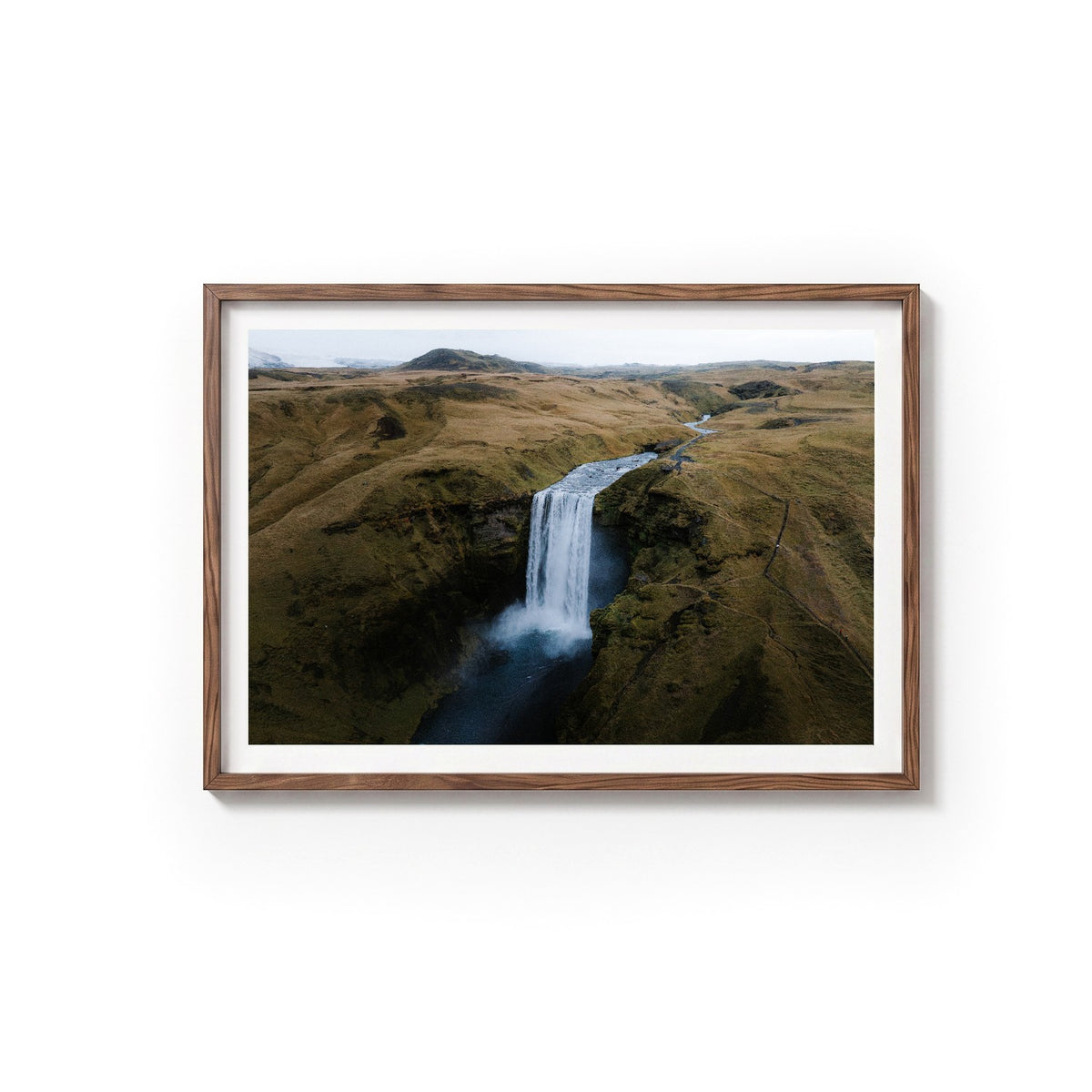 Skógafoss I by Andy Kennedy, tanned oak frame, archival matte paper