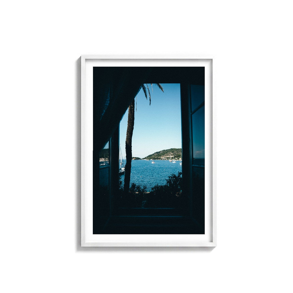 Window to Vis by Isaac Brooks, white frame, archival matte paper