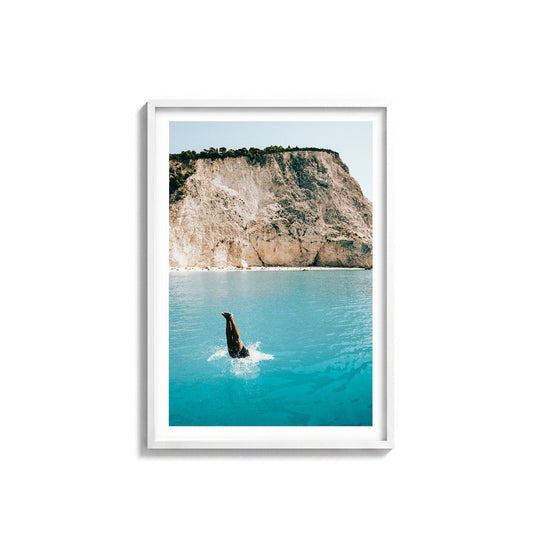 Zakynthos Dreaming by Charlie Hurd, white frame, archival matte paper